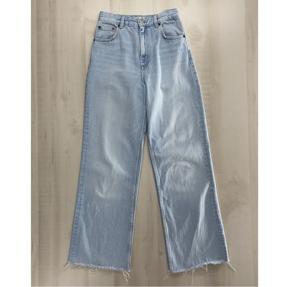 ZARA women’s straight leg raw hem denim cotton jeans 4 - Picture 3 of 7